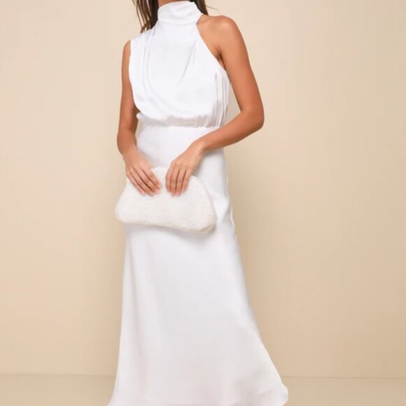 Lulus Distinctive Charm White Satin Asymmetrical Midi Dress - XL, NWT - Picture 5 of 15